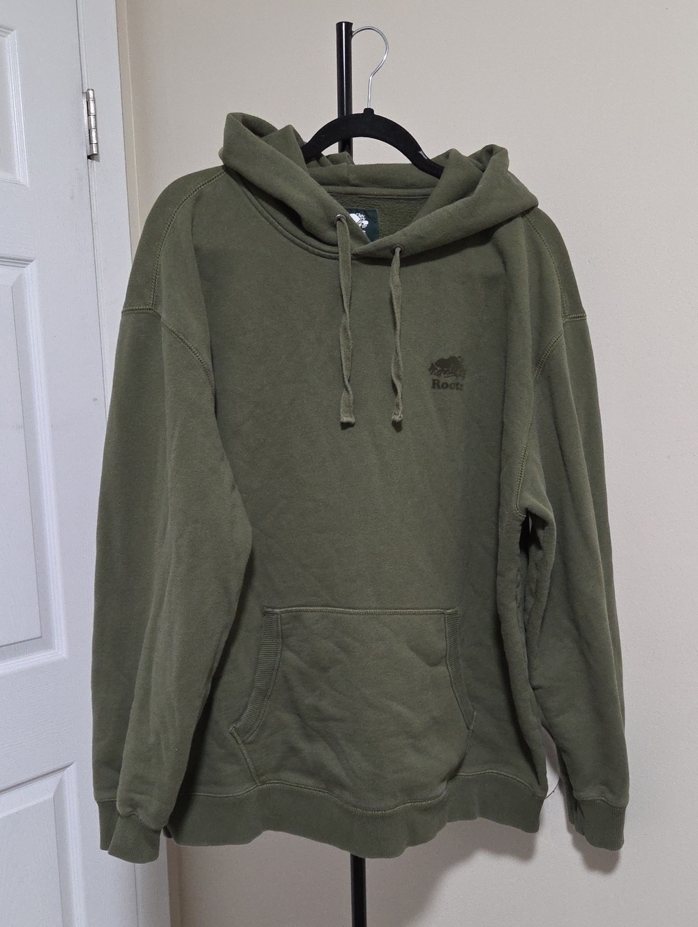 Roots Cotton Blend Olive Green Pullover Hoodie
